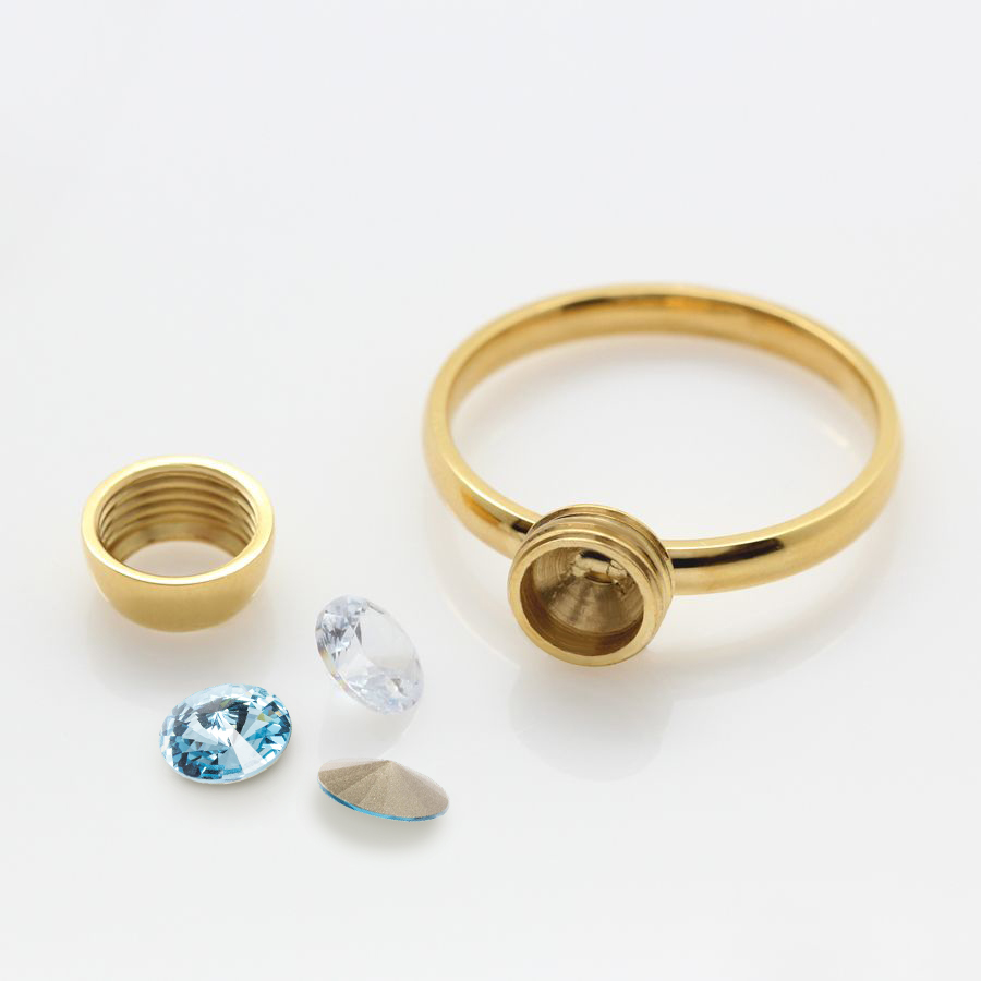 Ocelový pozlacený prsten Gold Rivoli Change-N-Go s krystalem Swarovski 6mm - 7 v 1