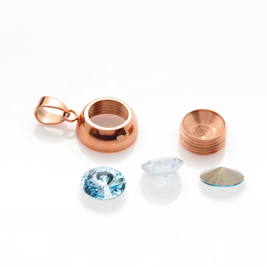 Ocelový pozlacený náhrdelník Rose Gold Rivoli Change-N-Go s krystalem Swarovski 8mm - Crystal F