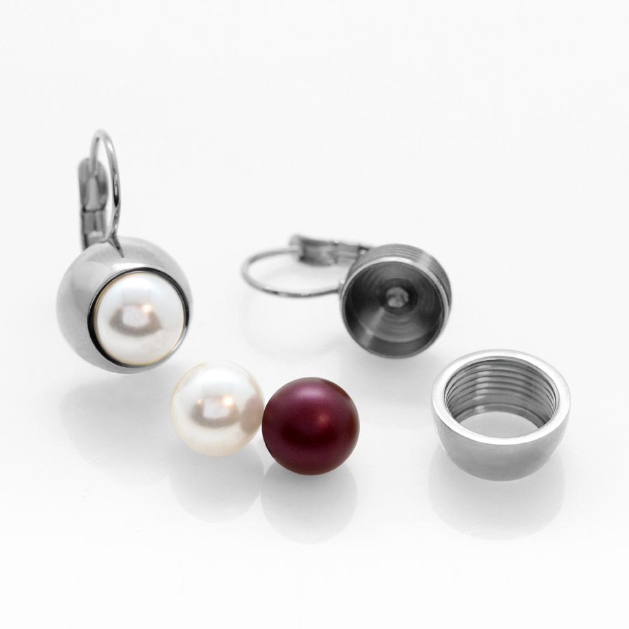 Ocelové náušnice klapky Pearl Change-N-Go s perlami Swarovski 8mm - Crystal White