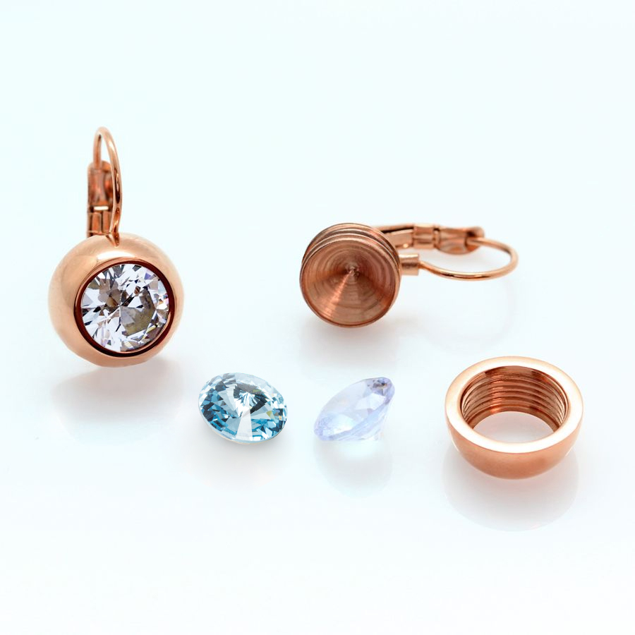 Ocelové pozlacené náušnice klapky Rose Gold Rivoli Change-N-Go s krystaly Swarovski 8mm - Crystal F