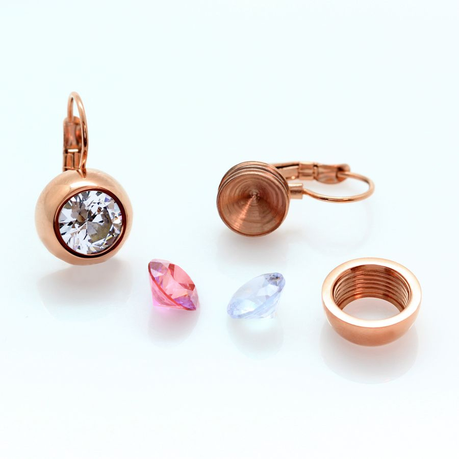 Ocelové pozlacené náušnice kapky Rose Gold Chaton Change-N-Go s krystaly Swarovski 6mm - 7 v 1