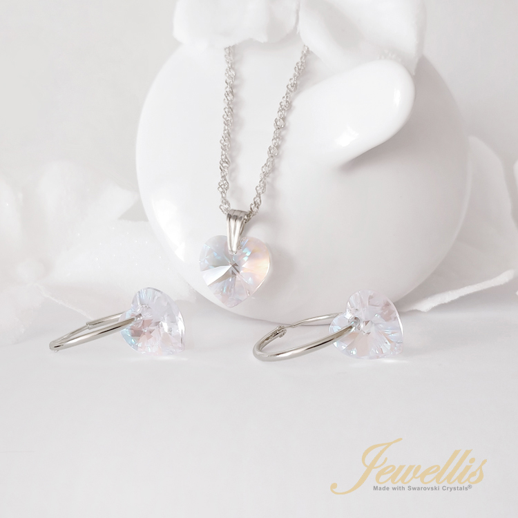 Stříbrný rhodiovaný set ve tvaru srdce s krystaly Swarovski - Crystal Shimmer