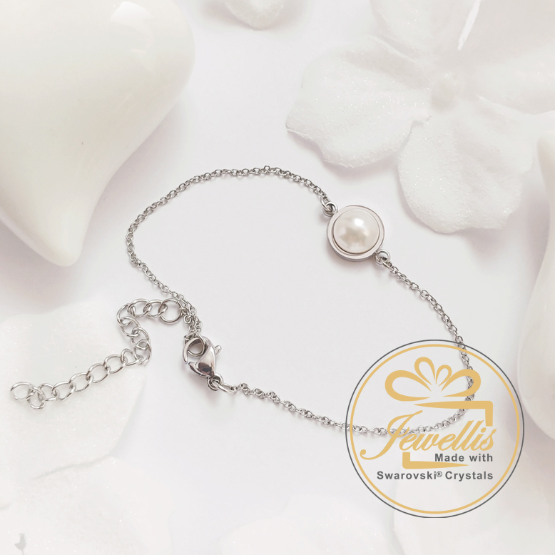 Ocelový náramek s perlou Button Swarovski - Red Coral