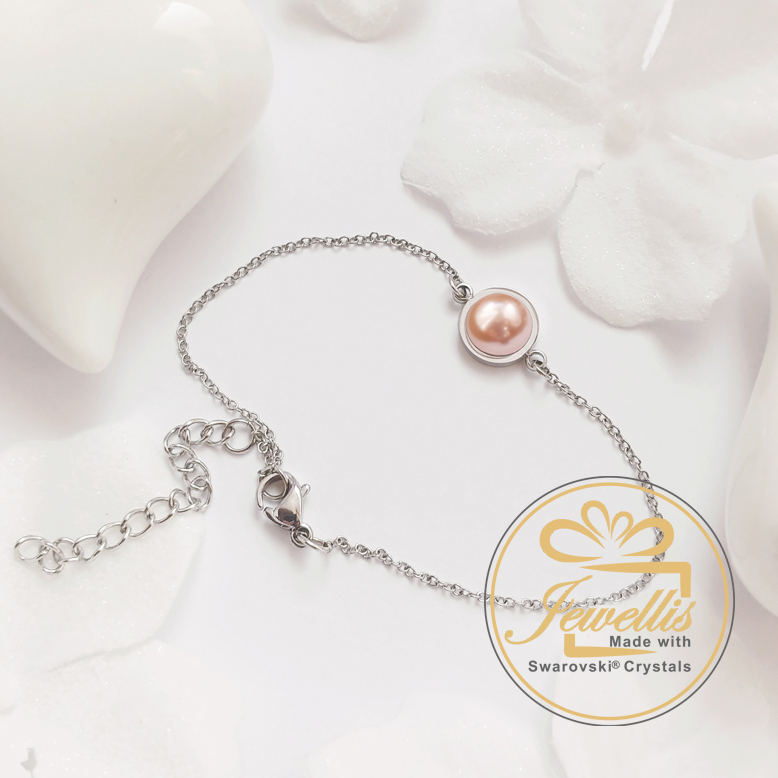 Ocelový náramek s perlou Button Swarovski - Rose Peach