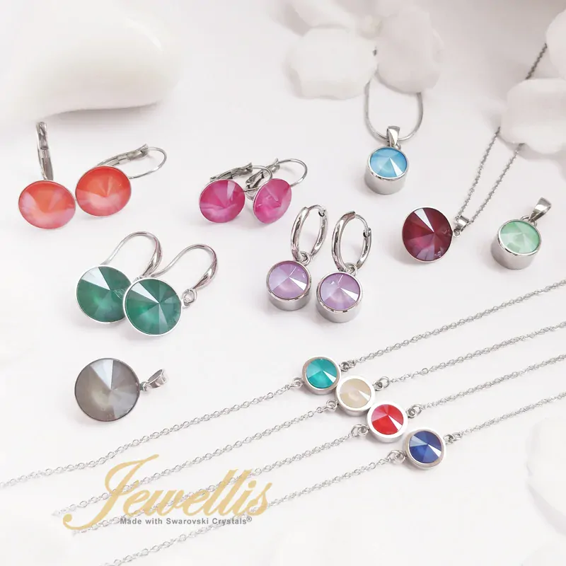 Ocelové visací náušnice Pastel Rivoli s krystaly Swarovski - Mint Green