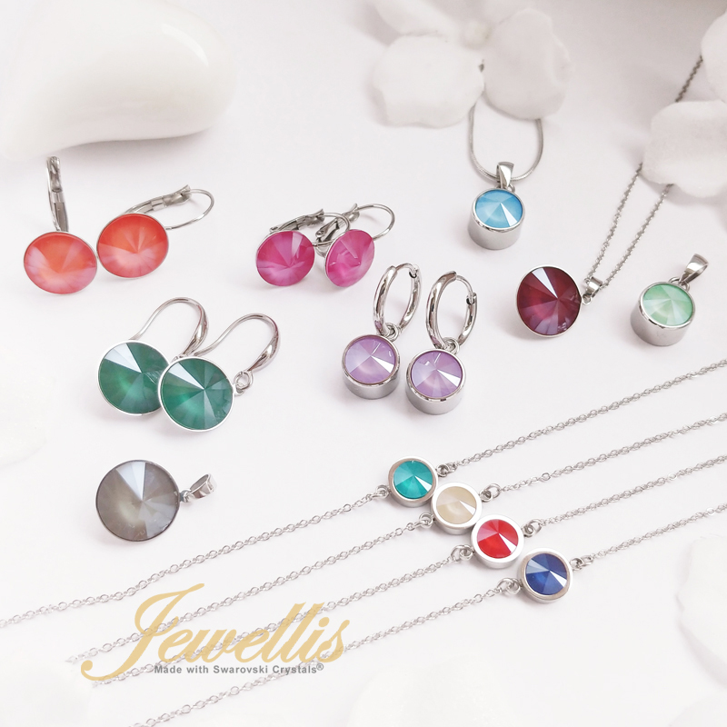 Ocelové visací náušnice Pastel Rivoli s krystaly Swarovski 12 mm - Peony Pink