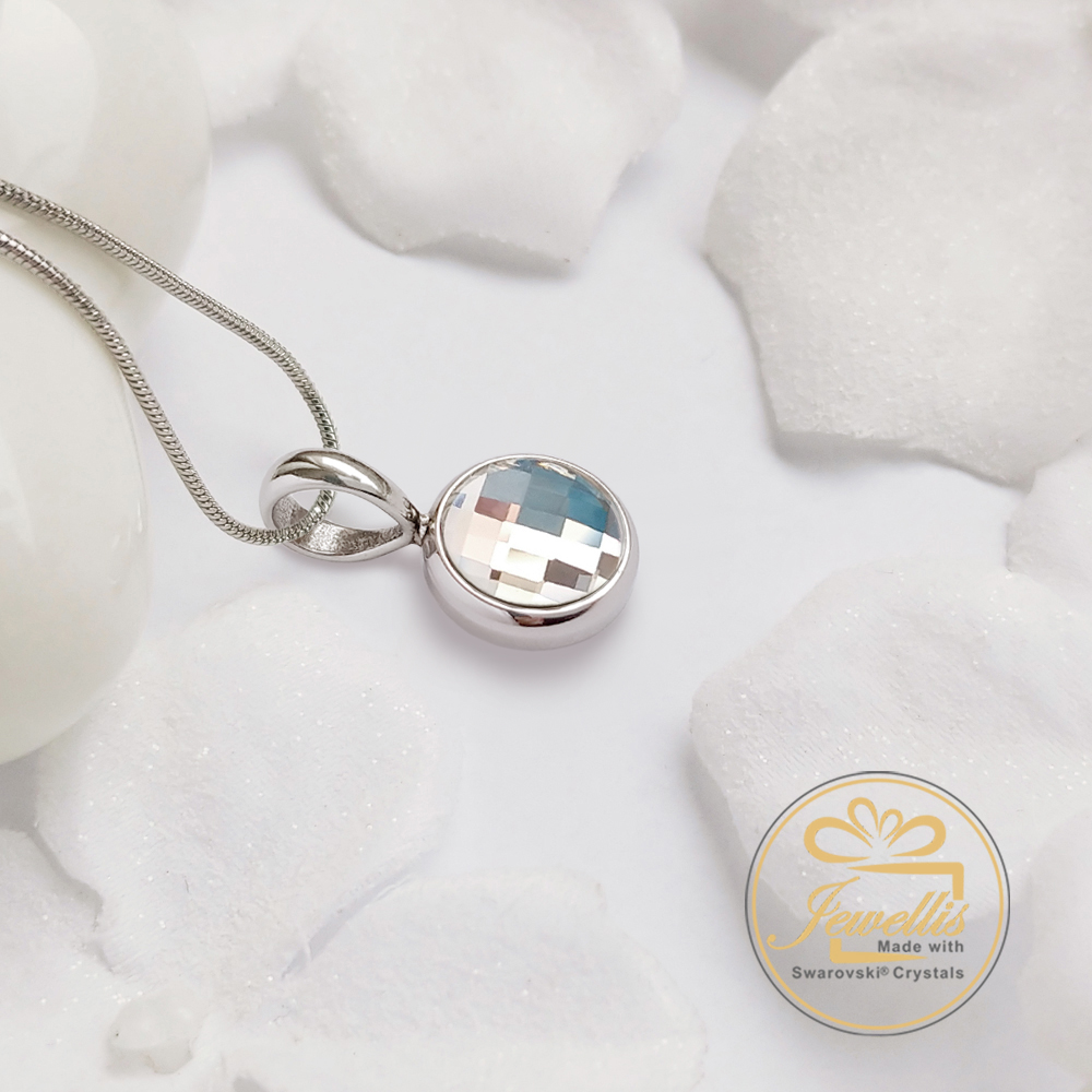 Ocelový náhrdelník Chessboard s krystalem Swarovski - Peridot