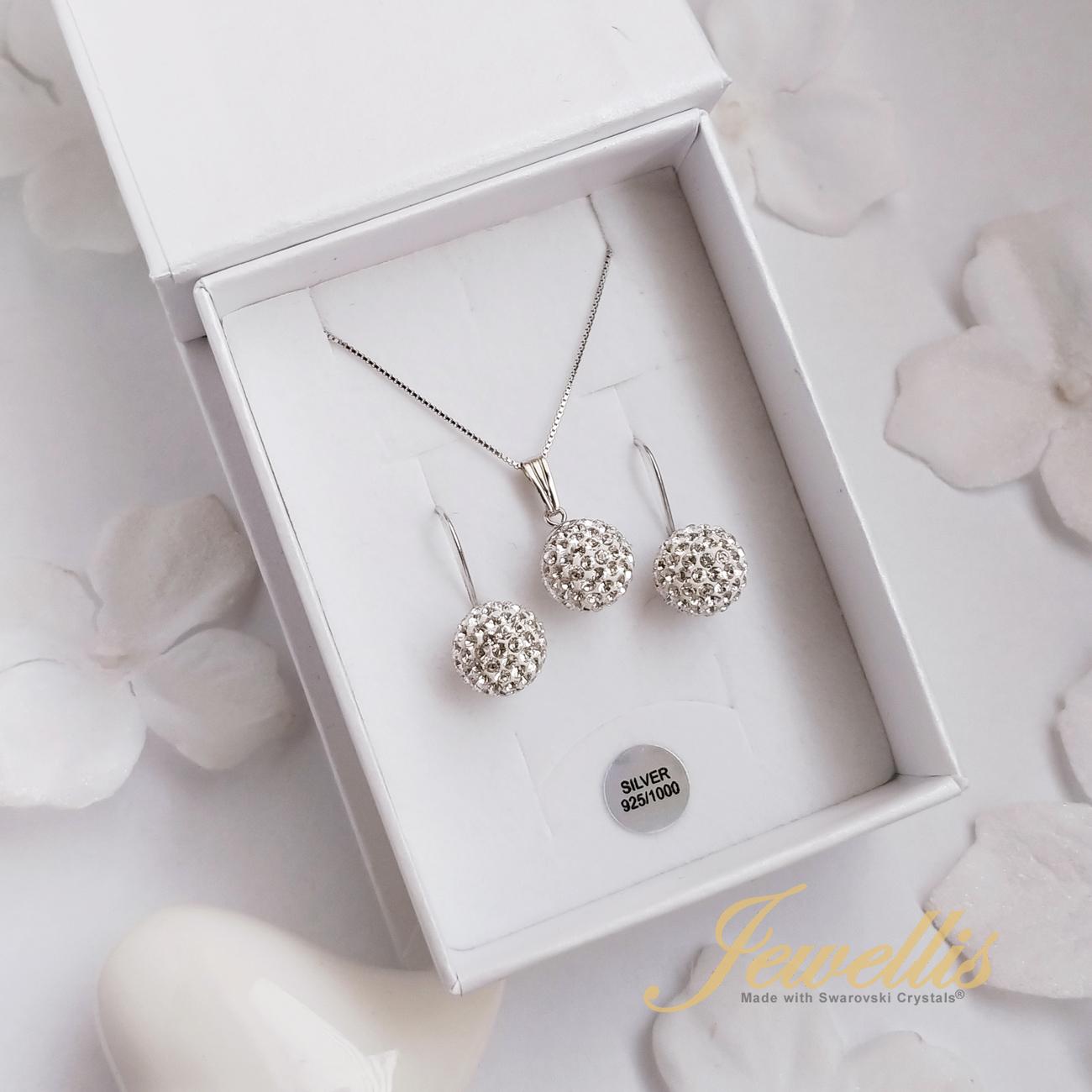 Stříbrný rhodiovaný náhrdelník Pavé Ball kulička s krystaly Swarovski 12mm - Crystal F