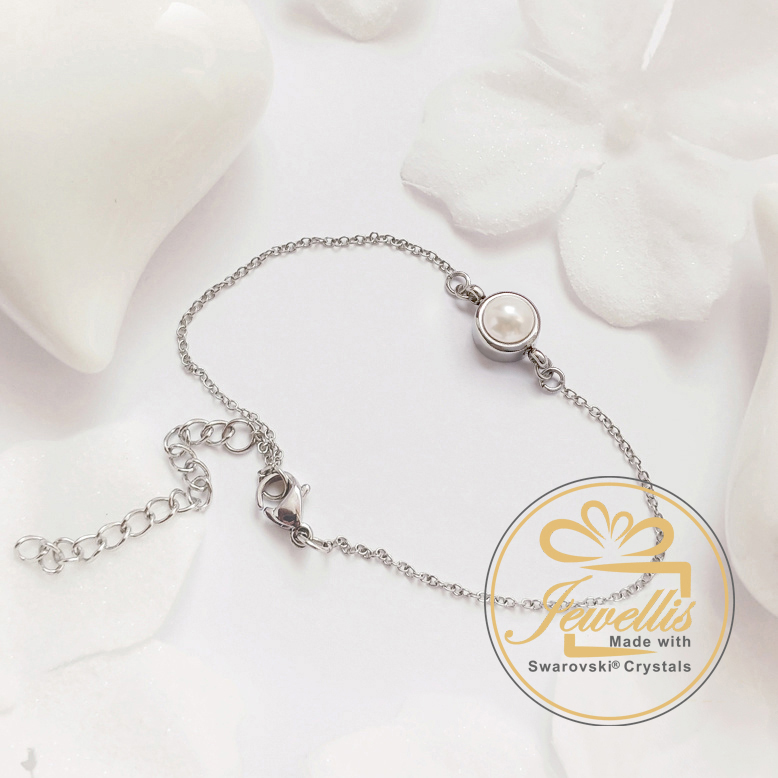 Ocelový náramek Pearl Deluxe s perlou Swarovski - Crystal White