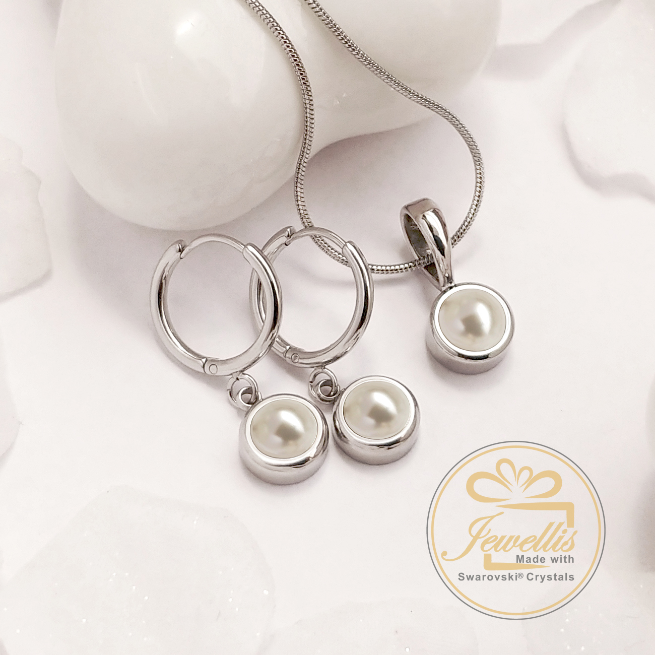 Ocelový náhrdelník Pearl Deluxe s perlou Swarovski - Crystal White