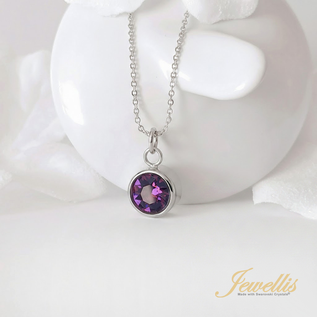 Ocelový náhrdelník s krystalem měsíce Únor Swarovski - Amethyst