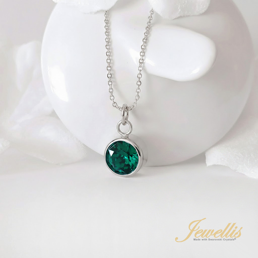 Ocelový náhrdelník s krystalem měsíce Květen Swarovski - Emerald