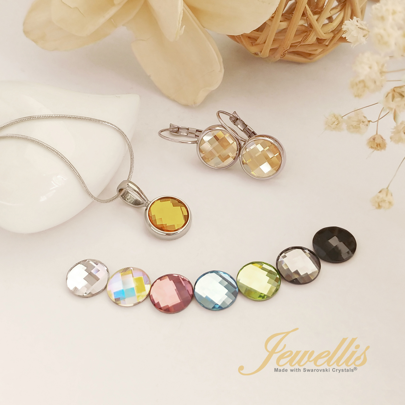 Ocelový set Chessboard s krystaly Swarovski - Topaz