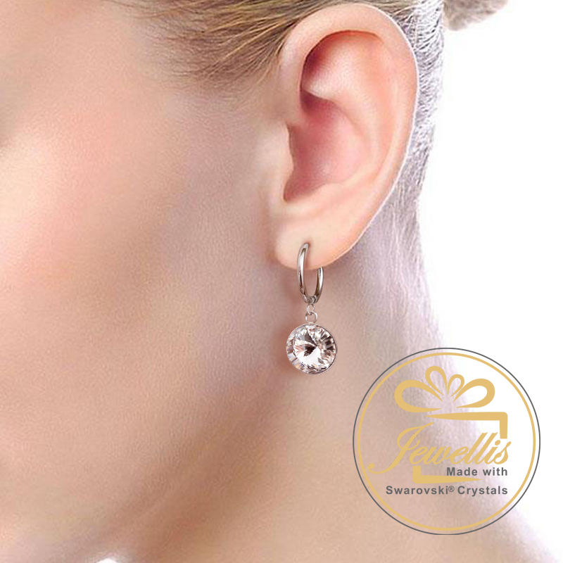 Ocelové visací náušnice kroužky s krystaly Rivoli Swarovski - Crystal F