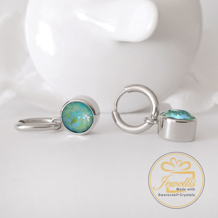 Ocelové náušnice kruhy s krystaly Swarovski - Silky Sage Delite