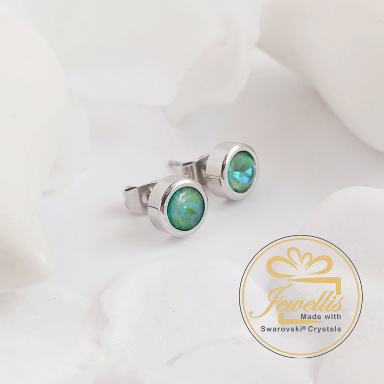 Ocelové náušnice pecky s krystaly Swarovski - Silky Sage Delite