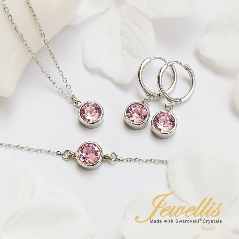 Ocelový náhrdelník Ice Deluxe s krystalem Swarovski - Light Rose