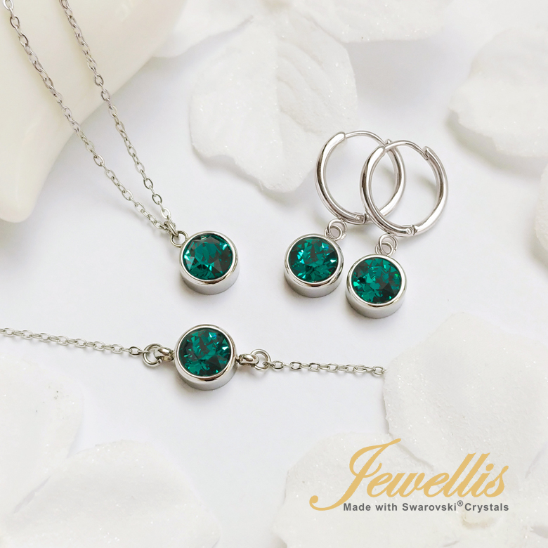 Ocelové náušnice kruhy Chaton Deluxe s krystaly Swarovski - Emerald