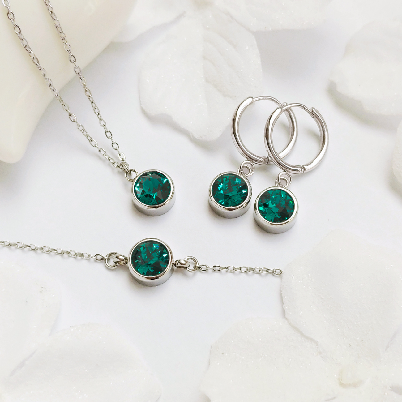 Ocelový náhrdelník Ice Deluxe s krystalem Swarovski - Fern Green