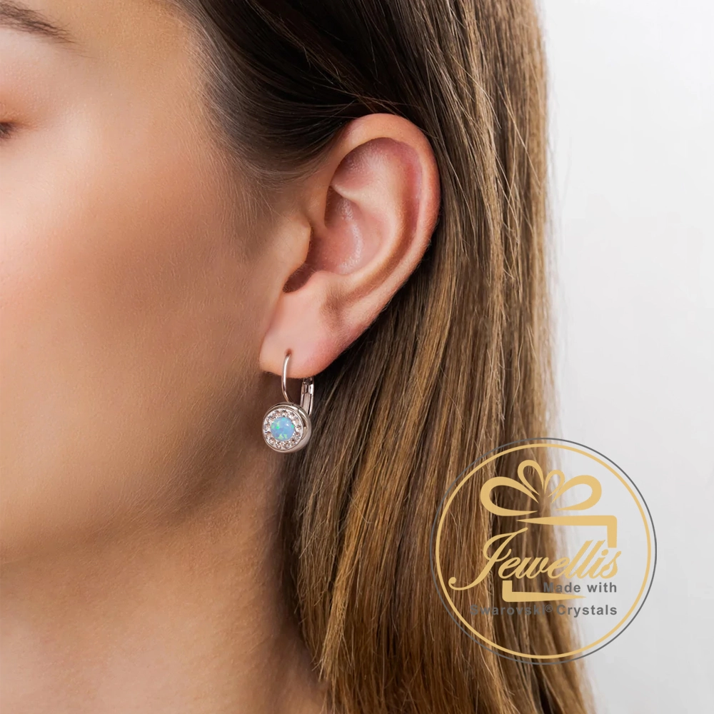 Ocelové opálové náušnice na klapky Opal Pavé s krystaly Swarovski - tmavě modré