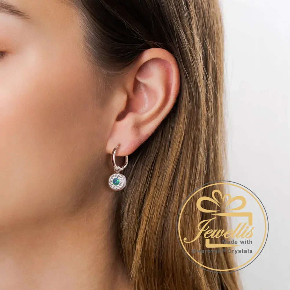 Ocelové opálové náušnice kruhy Opal Pavé s krystaly Swarovski 10mm - bílé