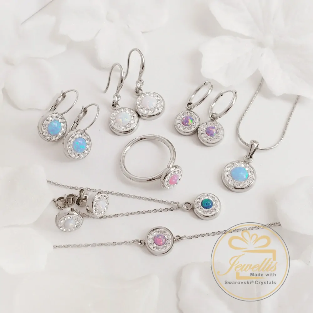 Ocelový opálový náhrdelník Opal Pavé s krystaly Swarovski 12mm - světle růžový