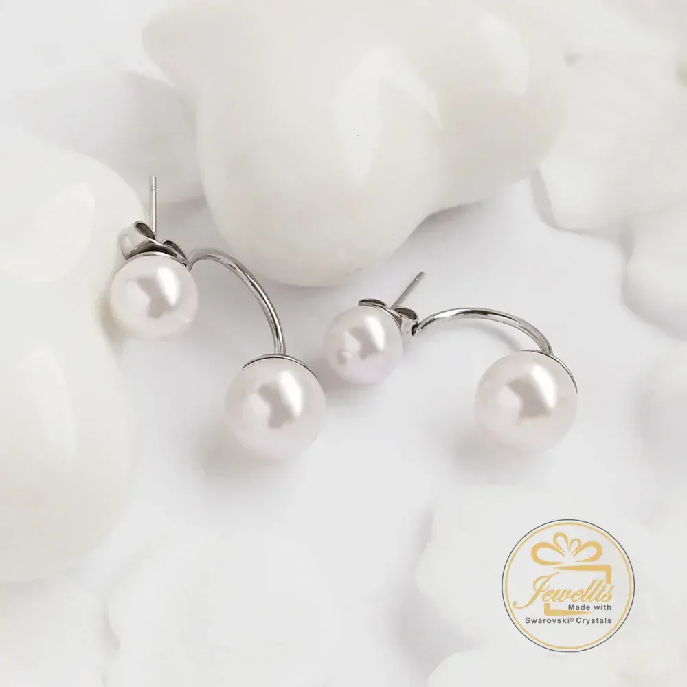 Ocelové dvojité náušnice s perlami Swarovski - Crystal White