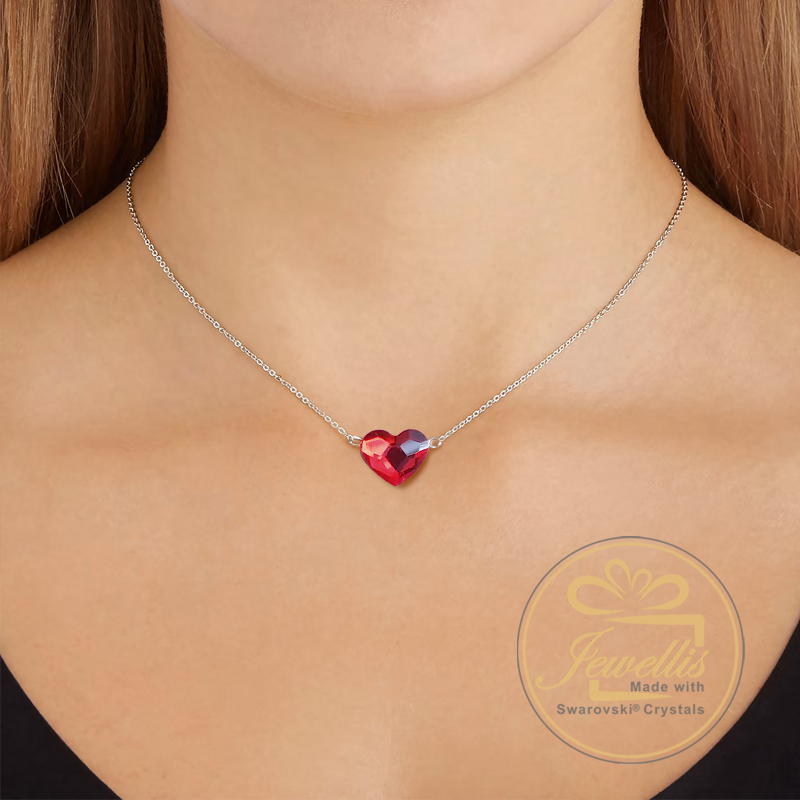 Ocelový jemný náhrdelník Romance s krystalem ve tvaru srdce Swarovski - Crystal F