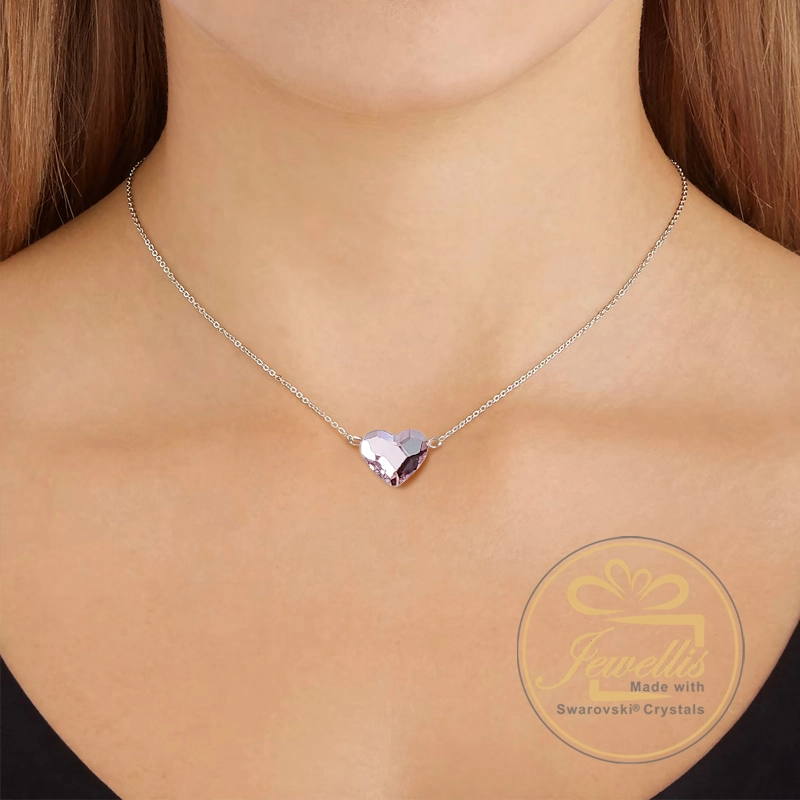 Ocelový jemný náhrdelník Romance s krystalem ve tvaru srdce Swarovski - Rosaline