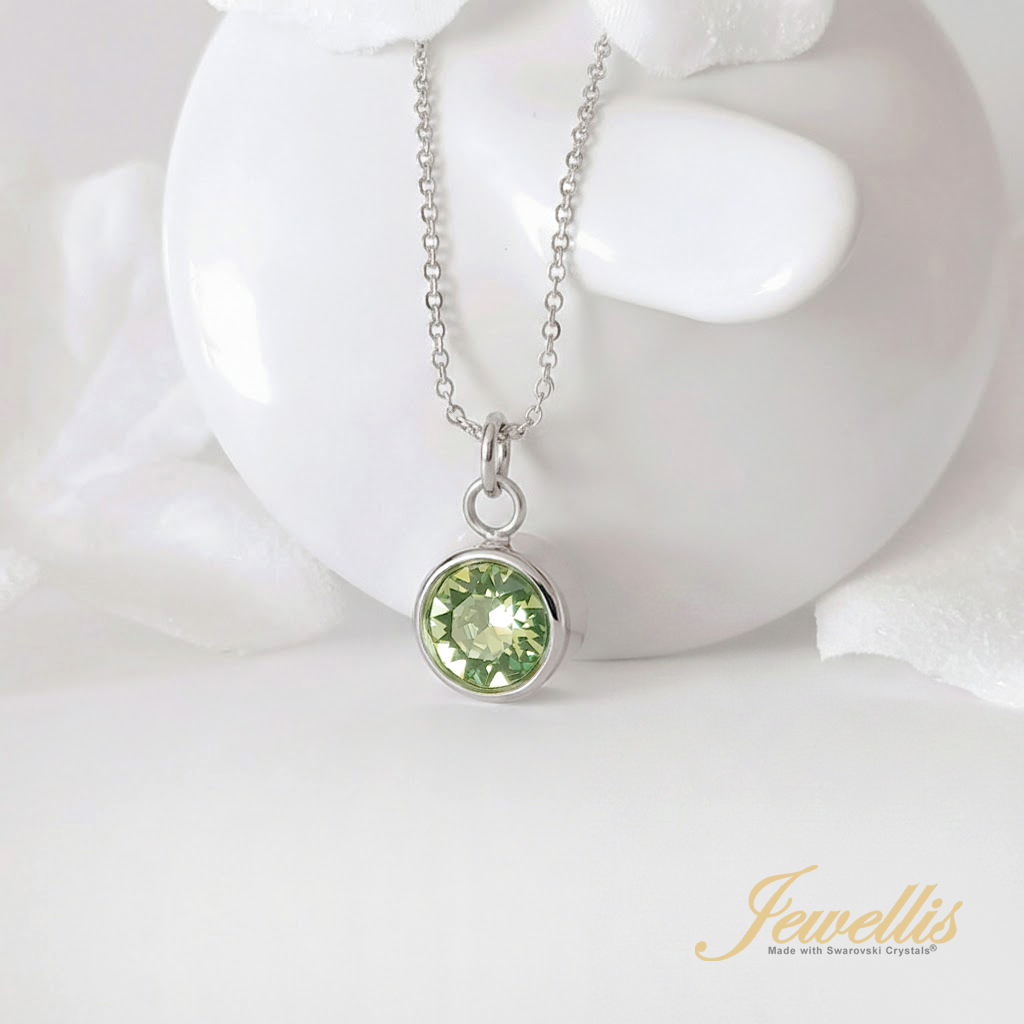 Ocelový náhrdelník s krystalem měsíce Srpen Swarovski - Peridot