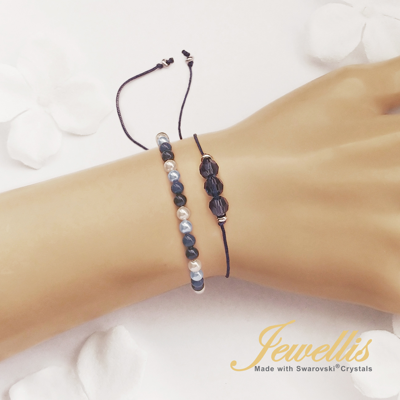 Ocelový perlový náramek Marine Blue Pearl na ruku s perlami Swarovski