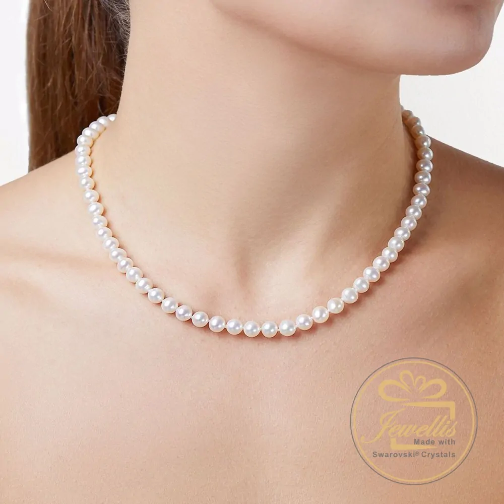 Ocelový perlový náhrdelník Bella Pearl s perlami Swarovski 8mm - Crystal White
