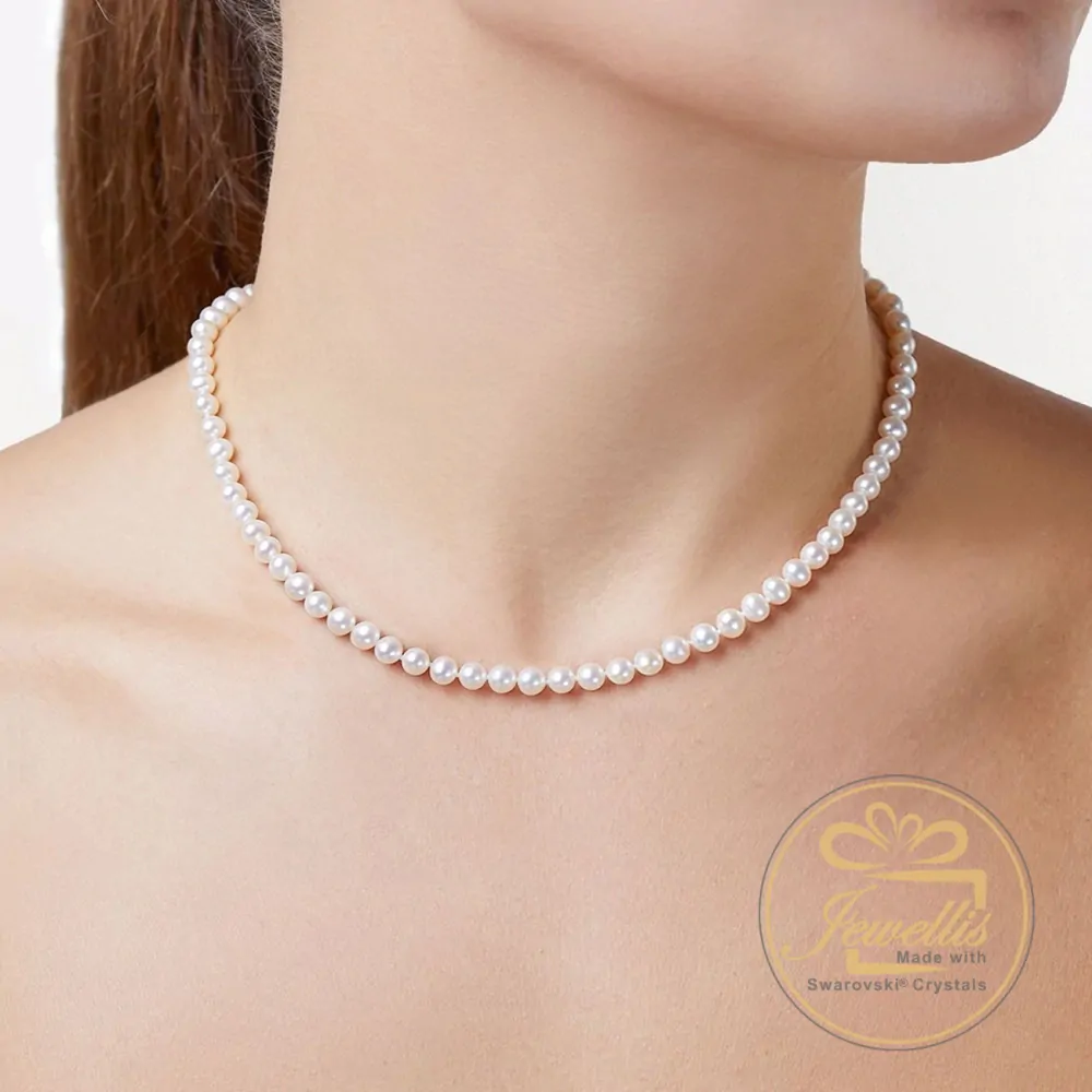 Ocelový perlový náhrdelník Bella Pearl s perlami Swarovski 6mm - Crystal White