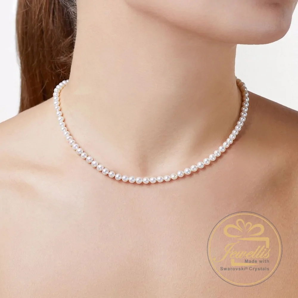 Ocelový perlový náhrdelník Bella Pearl s perlami Swarovski 4mm - Crystal White