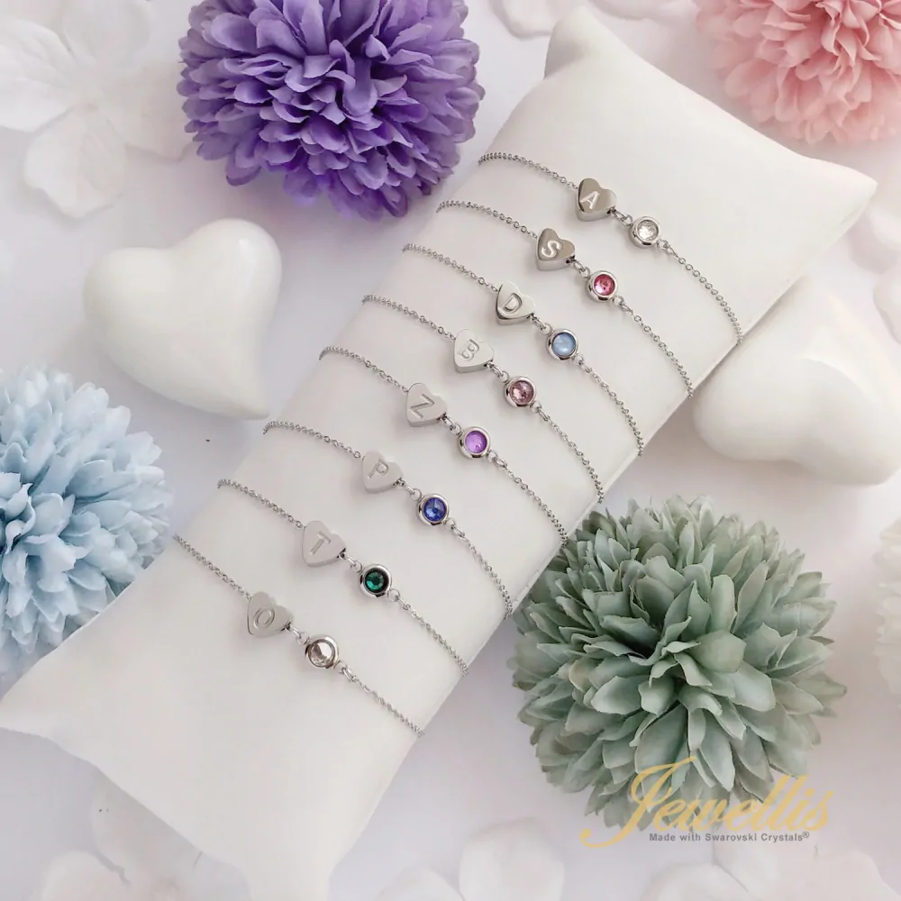 Zvýhodněná 2-dílná sada personalizovaný ocelový náhrdelník a náramek Crystal Heart Letter - srdce s písmenem A až Z a krystalem Swarovski