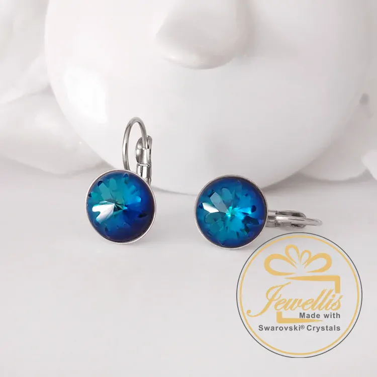Ocelové visací náušnice Sea Urchin s krystaly Swarovski - Bermuda Blue