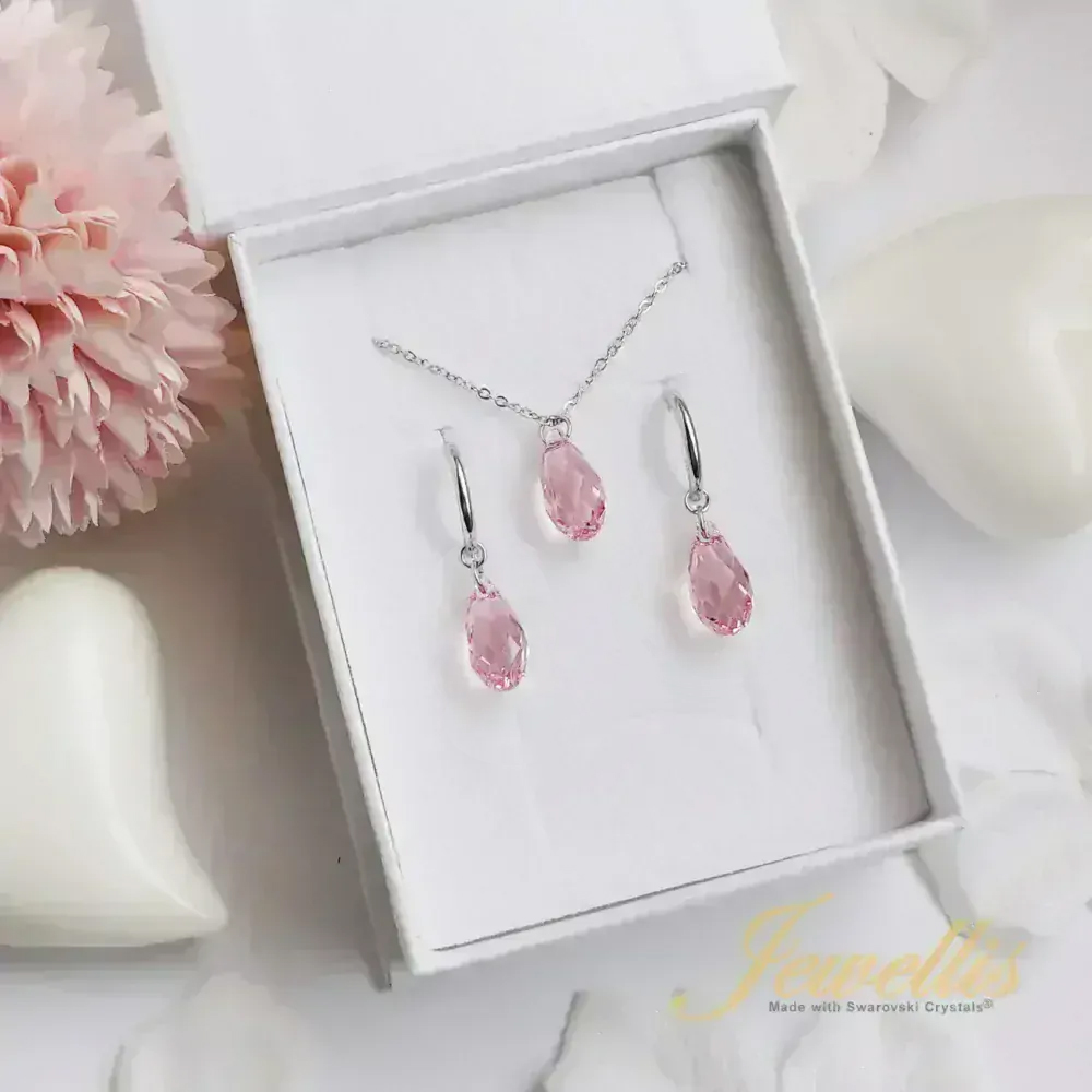 Briolette Light Rose – Set náhrdelníku a náušnic s krystaly Swarovski® z chirurgické oceli