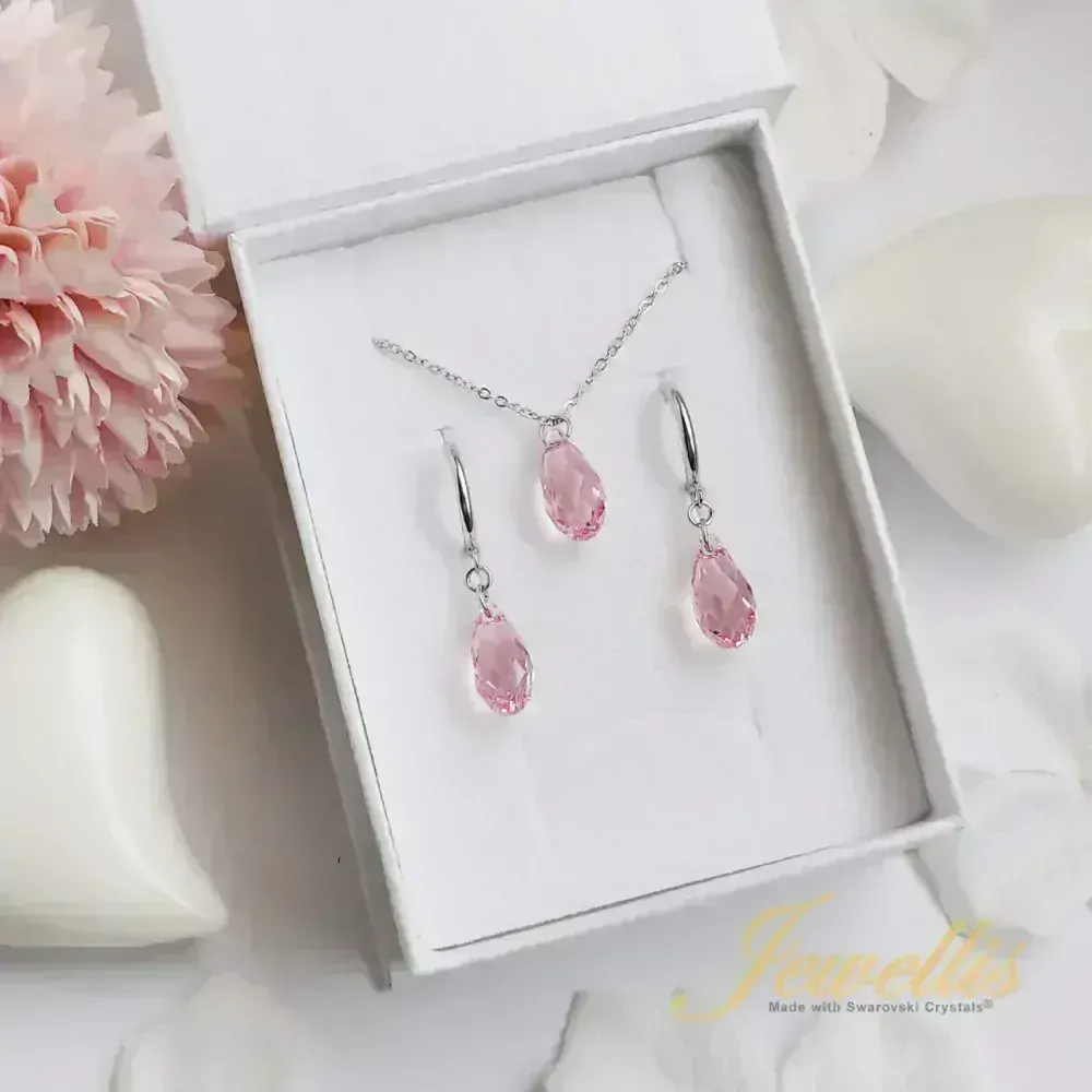 Briolette Light Rose – Set náhrdelníku a náušnic s krystaly Swarovski® z chirurgické oceli