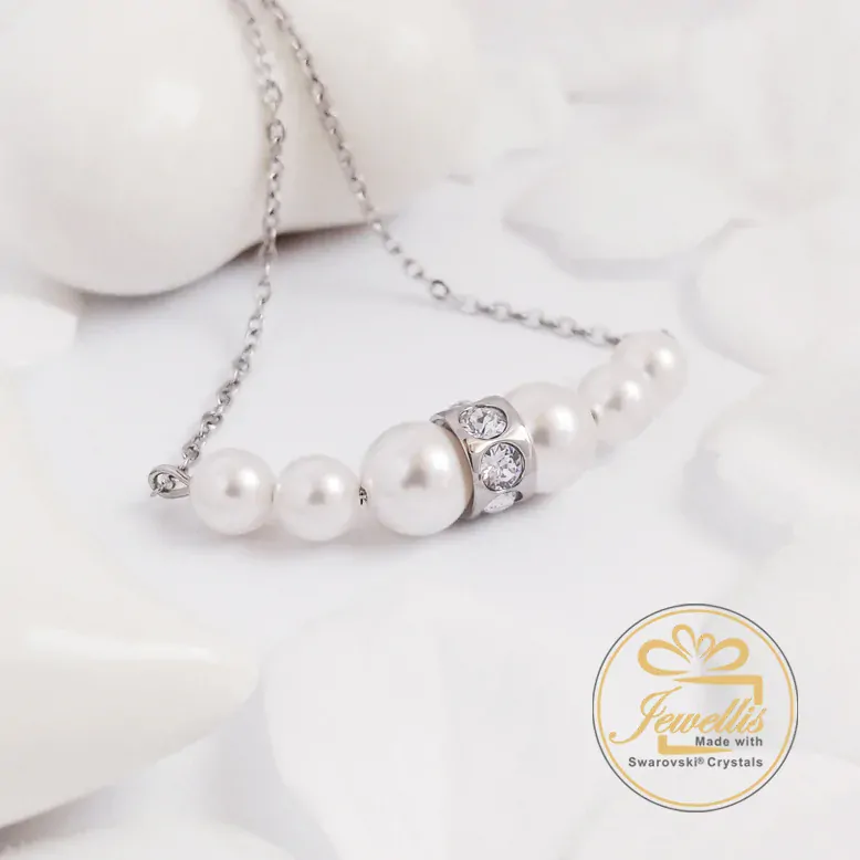 Ocelový perlový náhrdelník Rondelle s perlami a krystaly Swarovski
