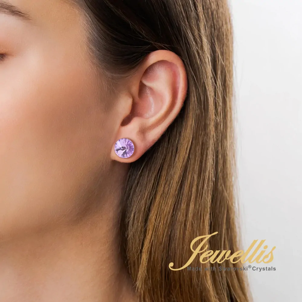 Ocelové náušnice pecky s krystaly Rivoli Swarovski 10mm - Violet