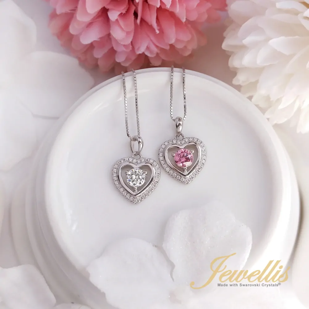 Stříbrný rhodiovaný náhrdelník Delight Heart se zirkony Swarovski Zirconia