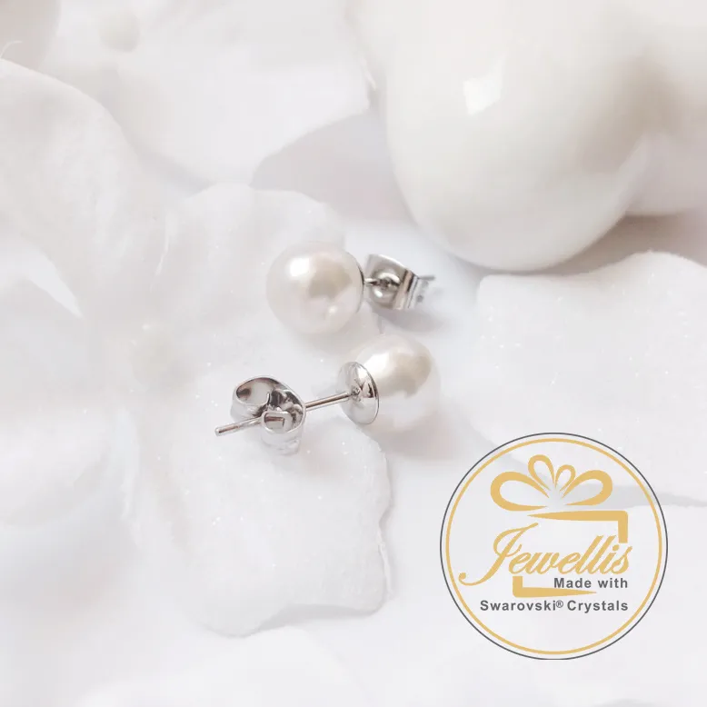 Ocelové náušnice pecky s perlami Swarovski 10mm - Crystal White