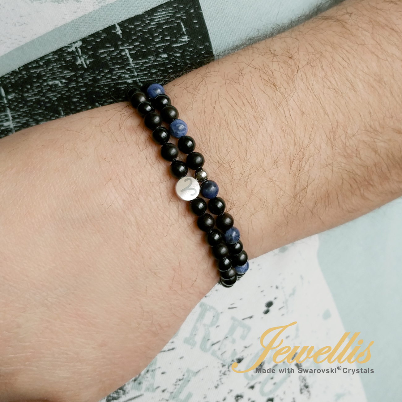 Ebenový náramek se znamením zvěrokruhu s perlami Swarovski 6mm