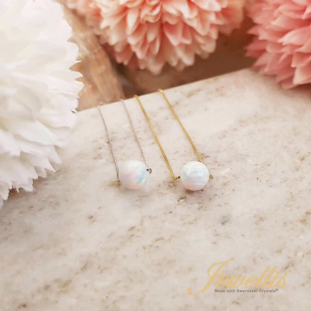 Stříbrný pozlacený náhrdelník Gold Opal Ball - kulička bílý opál 6mm