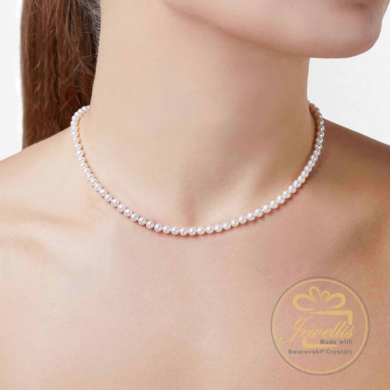 Ocelový perlový náhrdelník Bella Pearl s perlami Swarovski 3mm - Crystal White