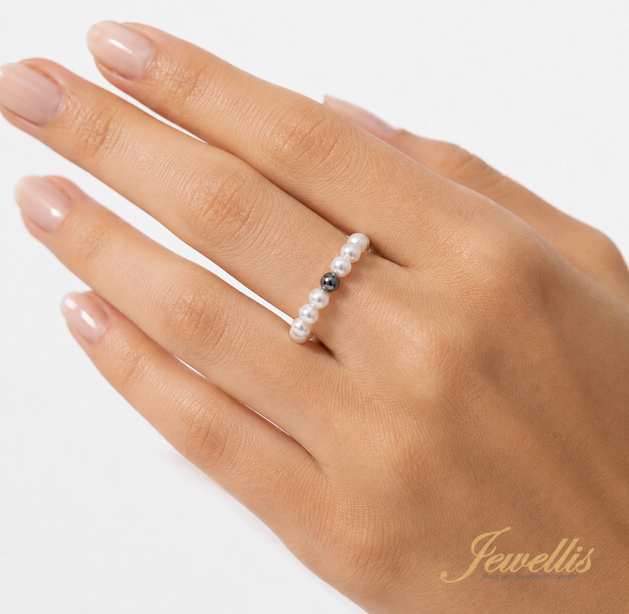 Ocelový perlový prsten Bella Pearl s bílými perlami Swarovski 3mm - gunmetal