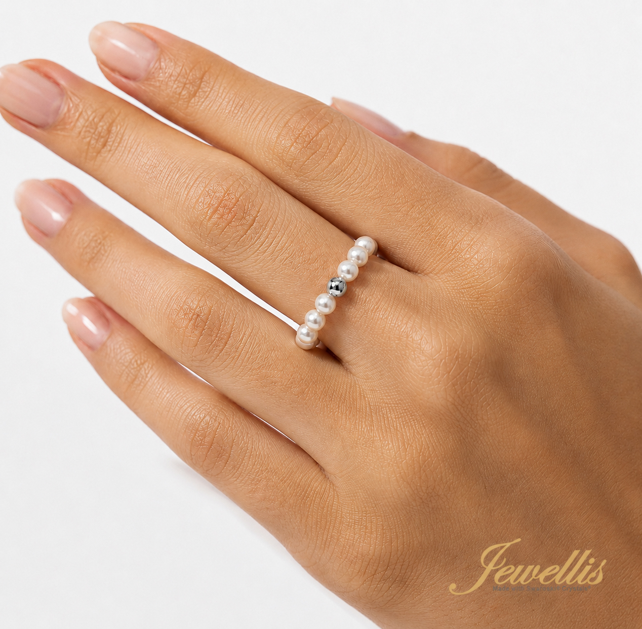 Ocelový perlový prsten Bella Pearl s bílými perlami Swarovski 3mm - leštěná ocel
