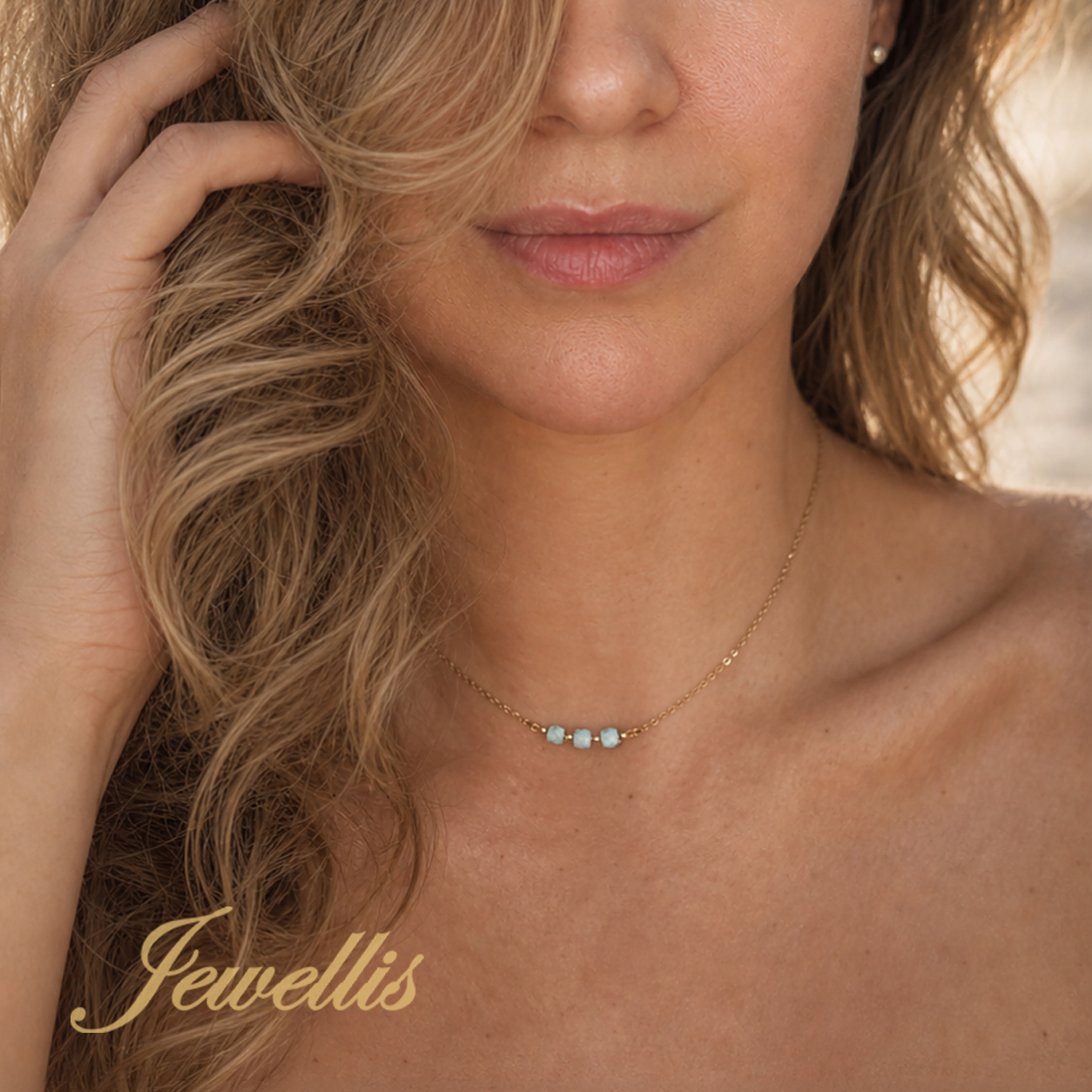Larimar Triple – Ocelový náhrdelník choker s přírodním larimarem