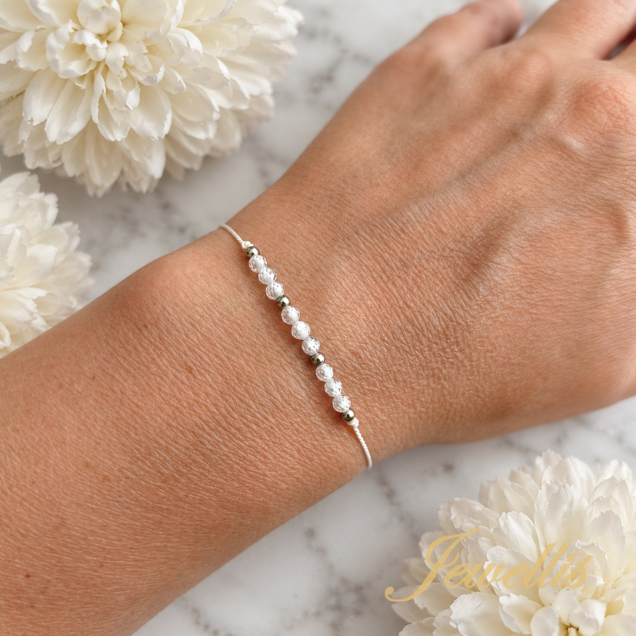 Pure White Zirconia – šňůrkový náramek s bílými kubickými zirkony