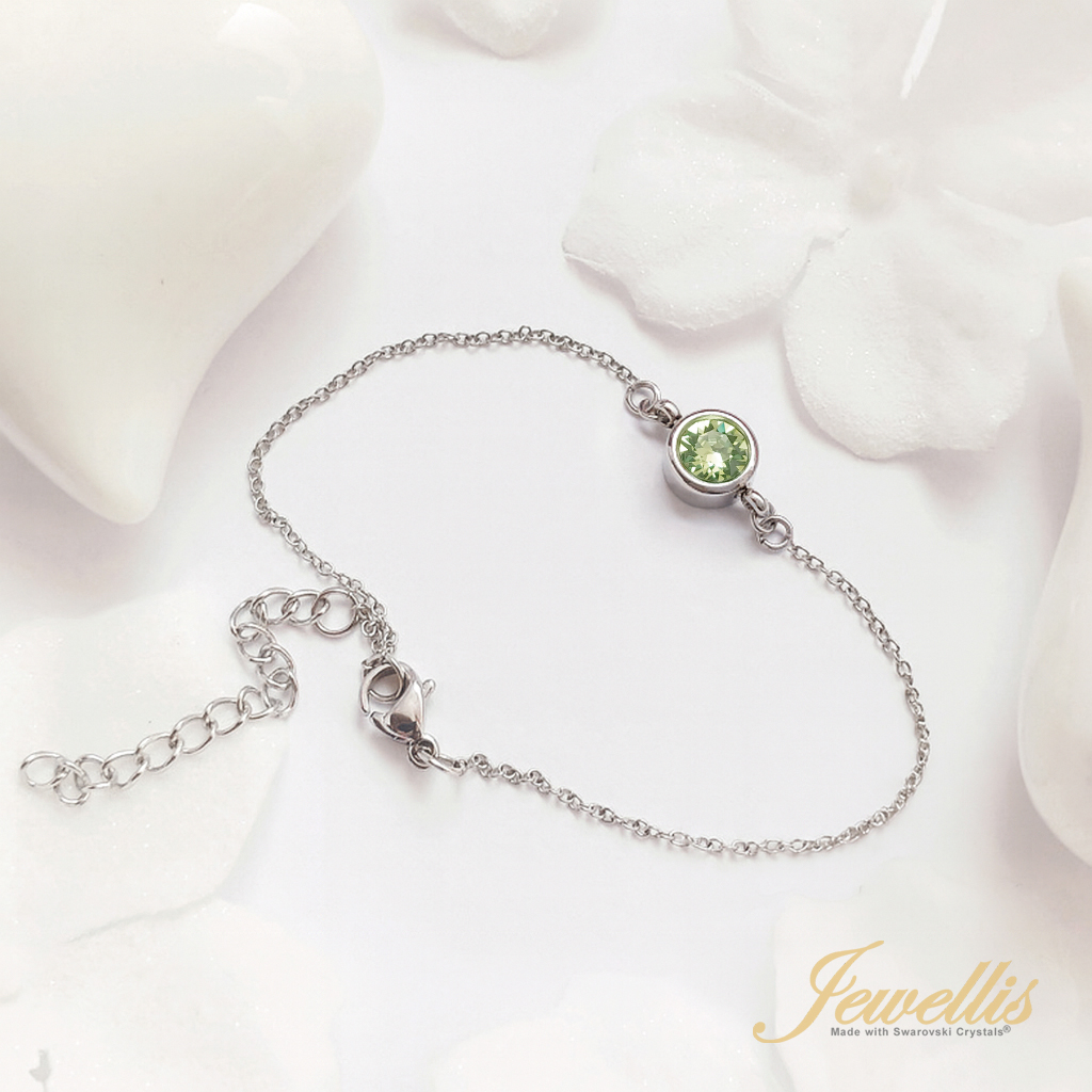 Ocelový náramek Chaton Deluxe s krystaly Swarovski - Peridot